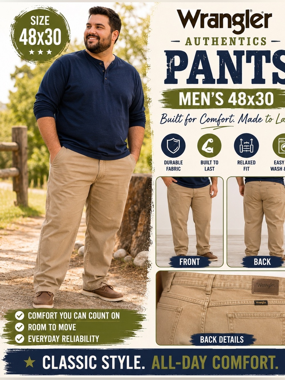 Wrangler Beige Authentics Pants 48x30